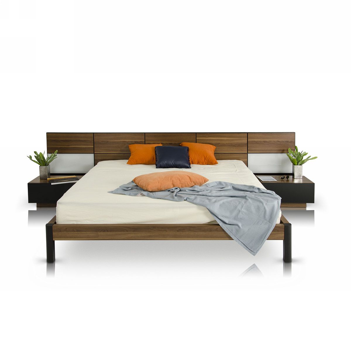 Rondo Mid-Century Platform Bed w/ Nightstands Storage And Lights
