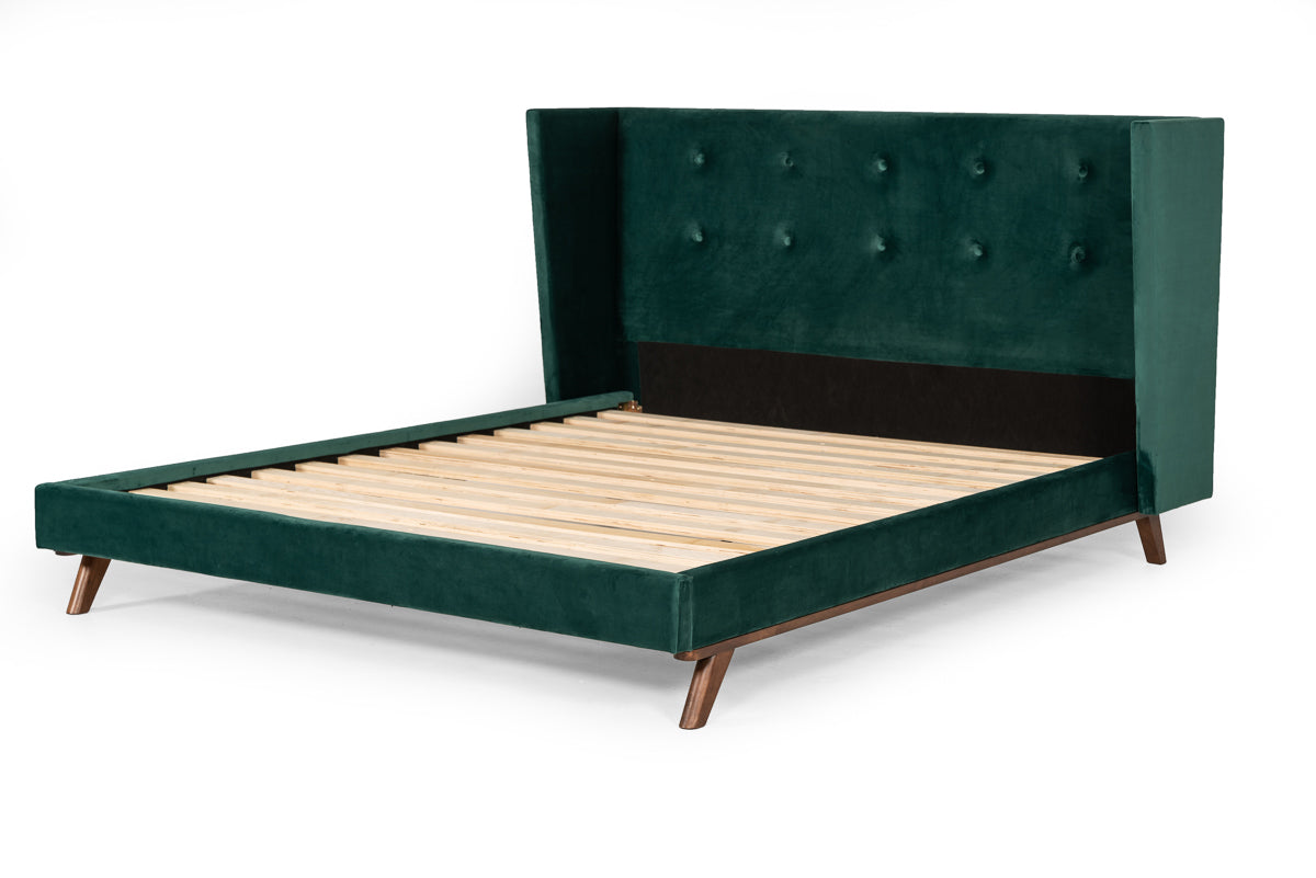 Nova Domus Durango Modern Green Fabric & Walnut Bed