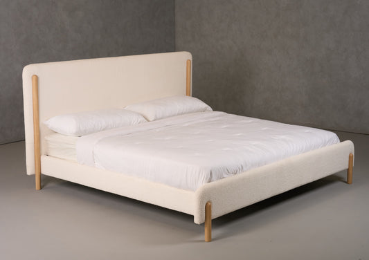 Modrest Electra - Modern Ivory Fabric + Rubberwood Bed