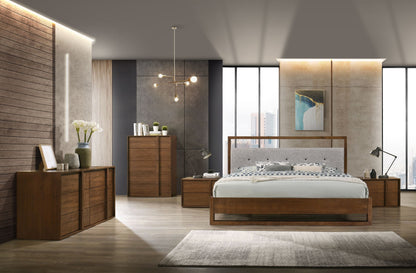 Nova Domus Falcor - Modern Grey Fabric & Walnut Veneer Bed