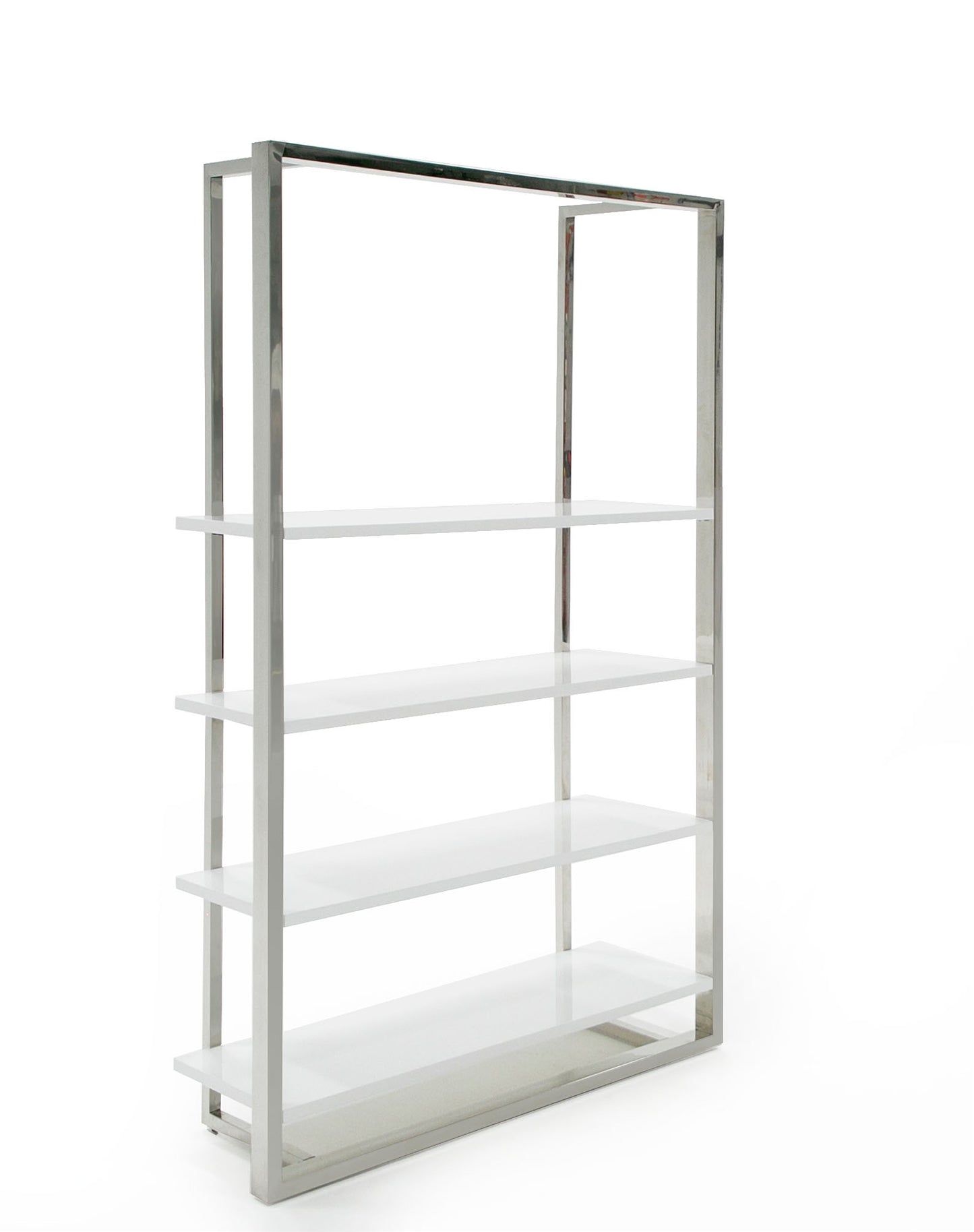Modrest Fauna - Modern White High Gloss & Stainless Steel Bookshelf