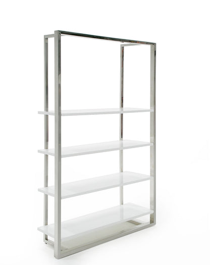 Modrest Fauna - Modern White High Gloss & Stainless Steel Bookshelf