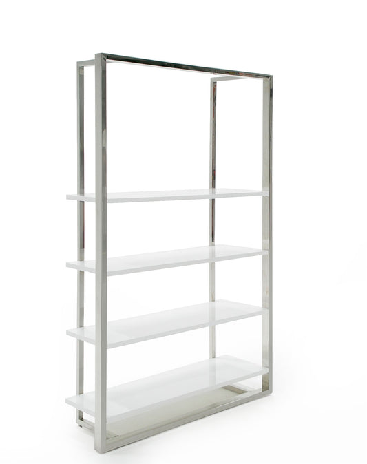 Modrest Fauna - Modern White High Gloss & Stainless Steel Bookshelf