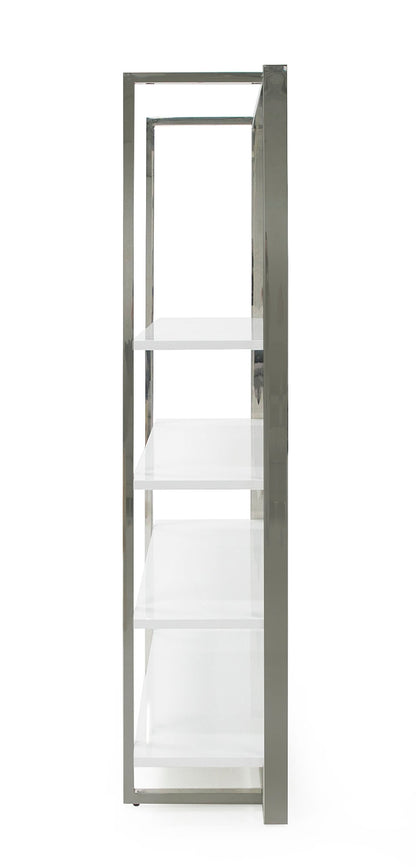 Modrest Fauna - Modern White High Gloss & Stainless Steel Bookshelf