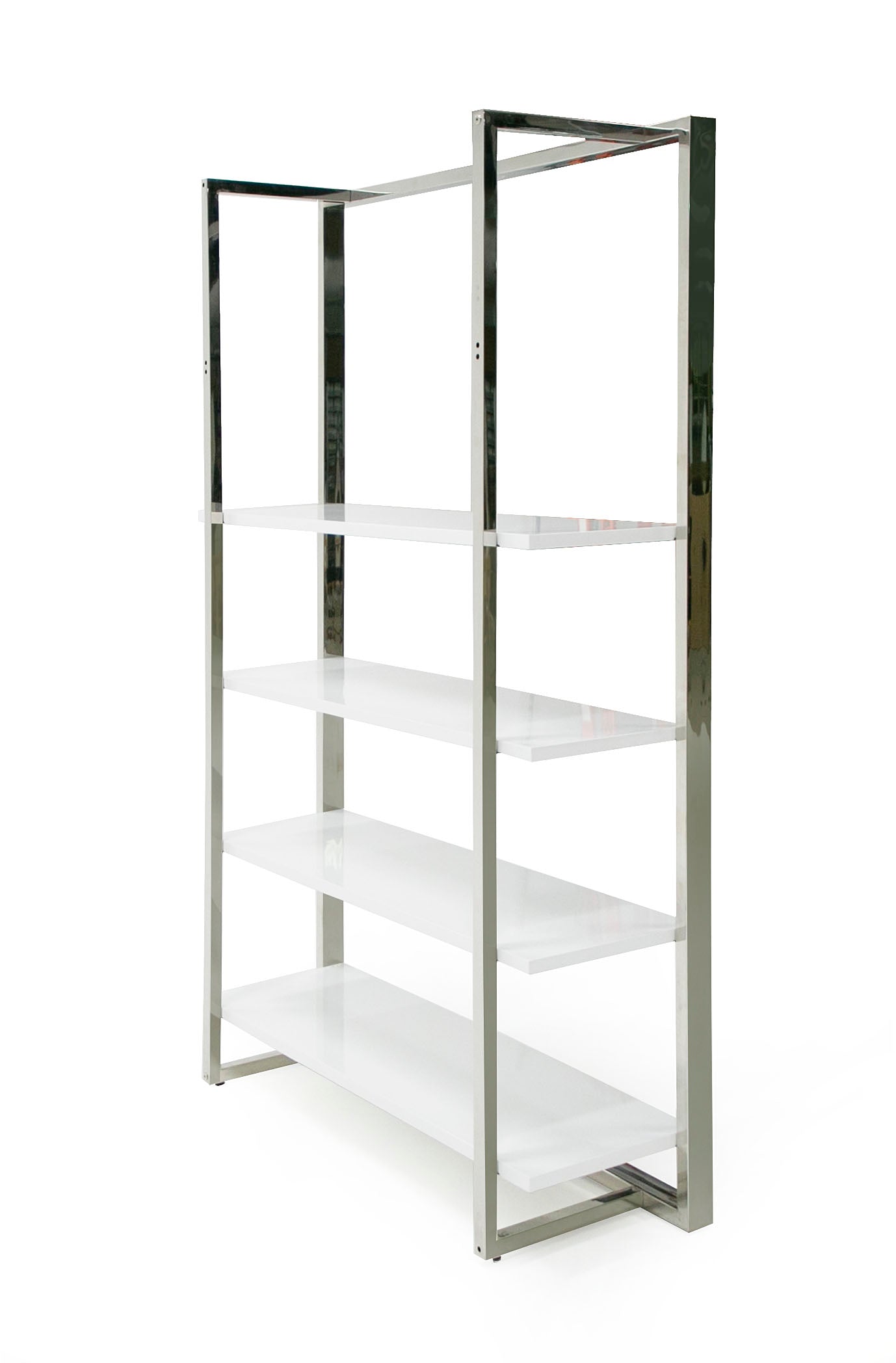Modrest Fauna - Modern White High Gloss & Stainless Steel Bookshelf