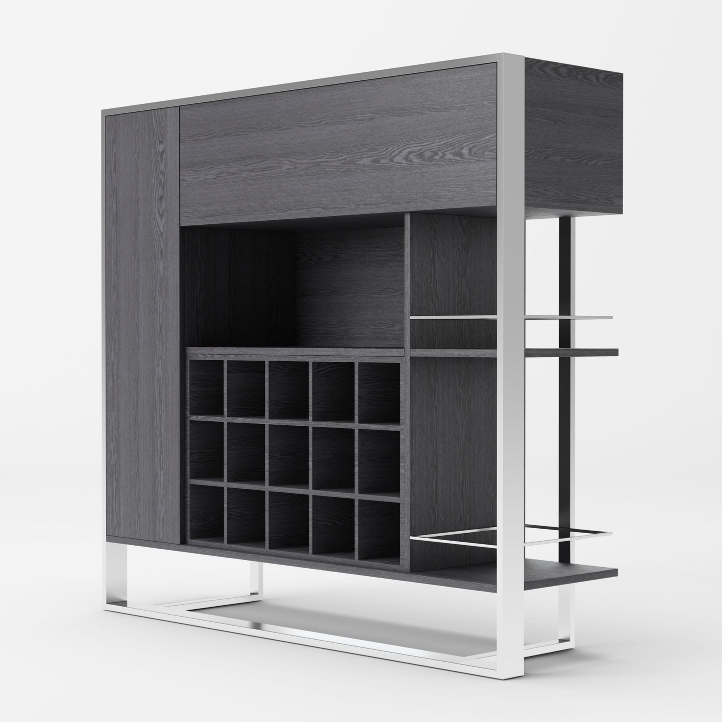 Modrest Fauna - Elm Grey & Stainless Steel Wine Cabinet