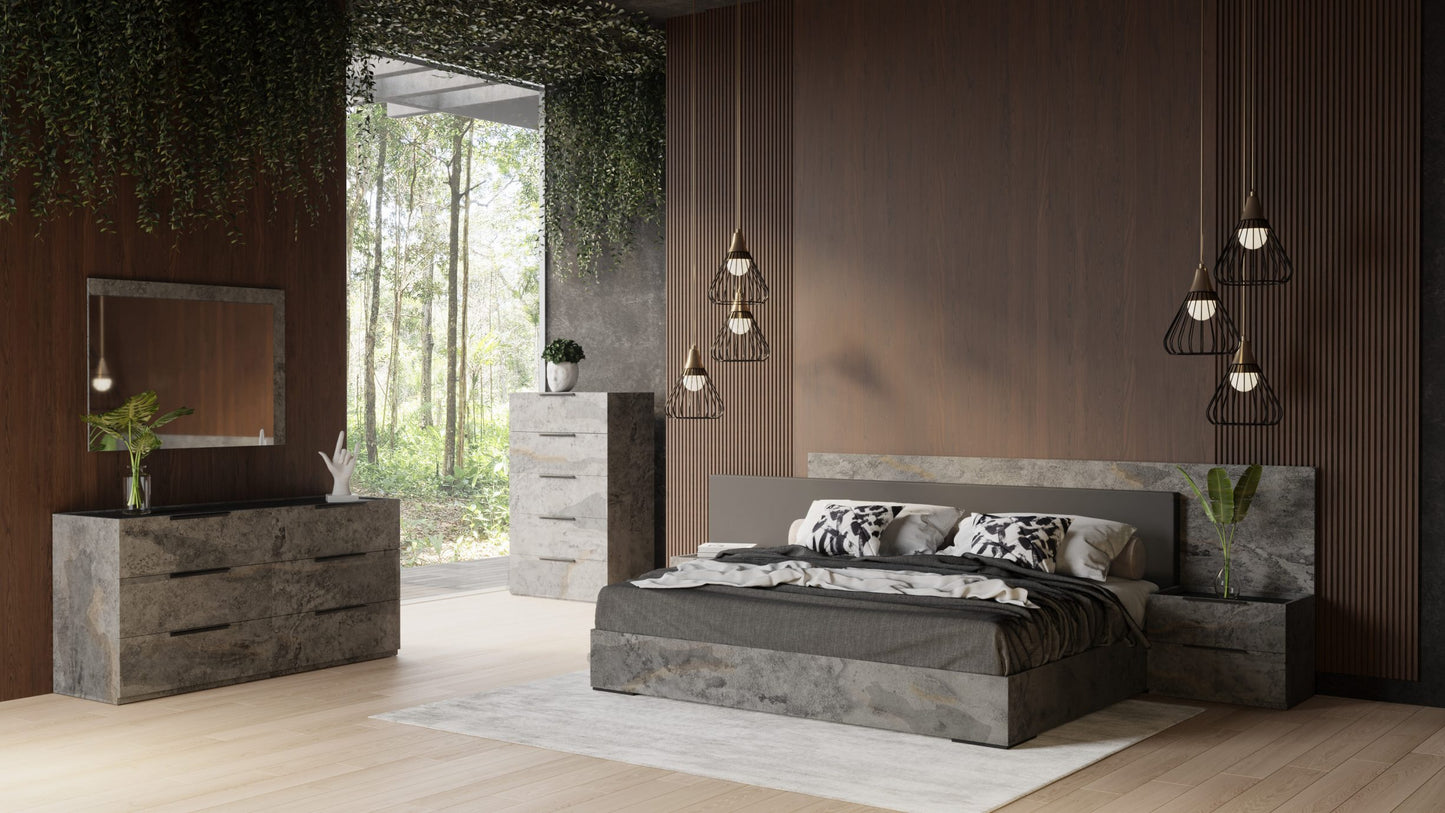 Nova Domus Ferrara - Modern Volcano Oxide Grey Bed with Nightstands