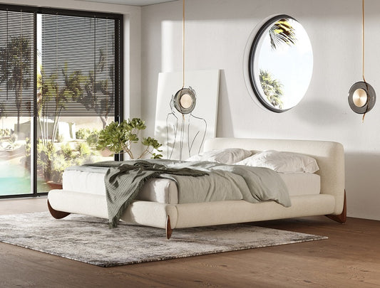 Modrest Fleury - Contemporary Cream Fabric and Walnut  Bed
