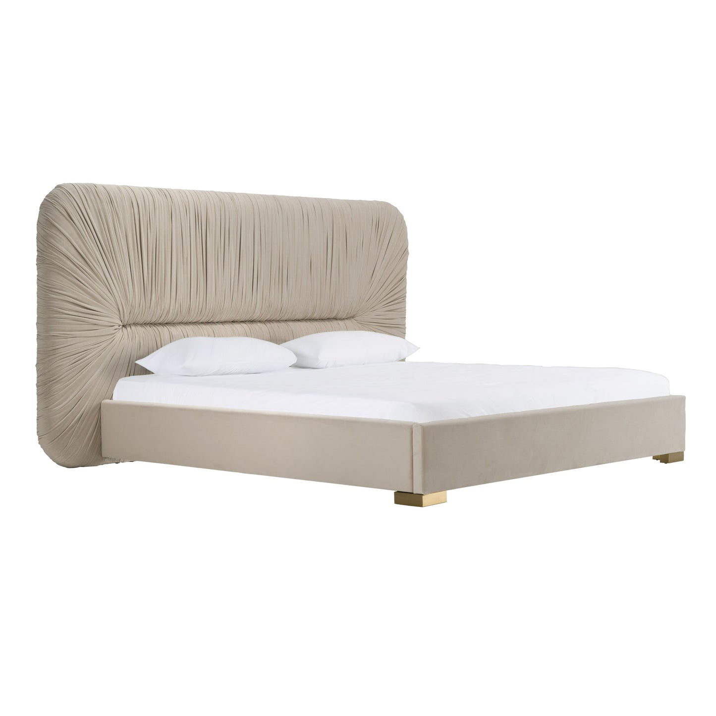 Modrest Florence - Modern Beige Velvet + Leatherette Bedroom Set