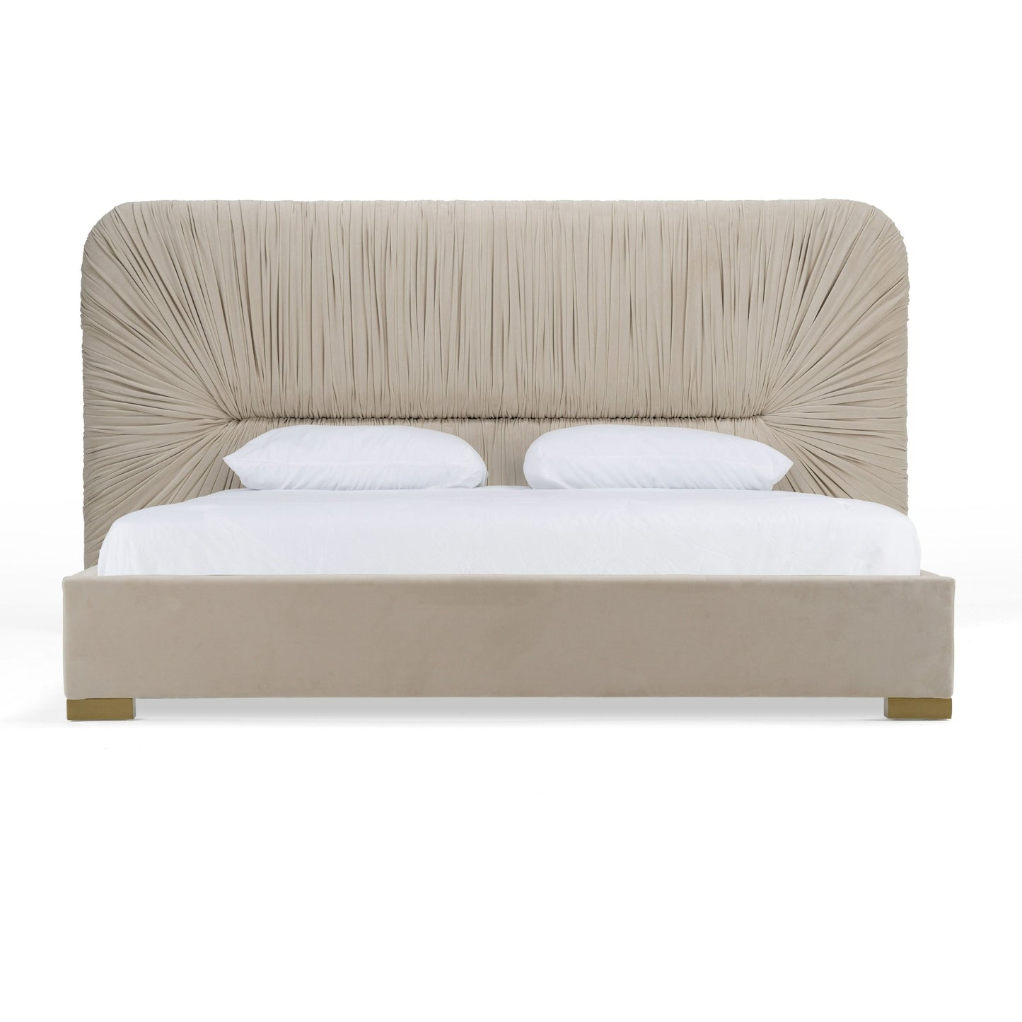 Modrest Florence - Modern Beige Velvet + Leatherette Bedroom Set