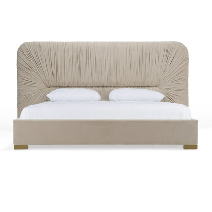 Modrest Florence - Modern Beige Velvet + Leatherette Bedroom Set