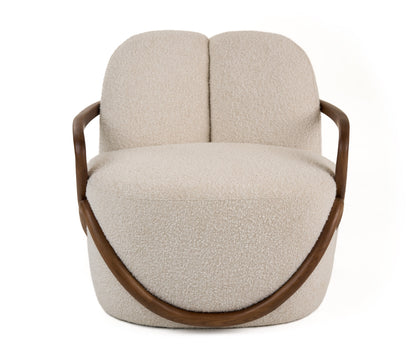 Modrest Fortuna - Mid-Century Modern Off-White Fabric + Walnut Accent Chair