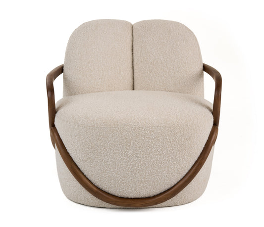 Modrest Fortuna - Mid-Century Modern Off-White Fabric + Walnut Accent Chair