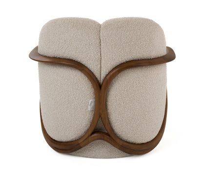 Modrest Fortuna - Mid-Century Modern Off-White Fabric + Walnut Accent Chair