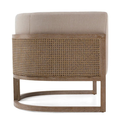 Modrest Haney - Modern Grey Fabric + Grey Oak+ Rattan Accent Chair