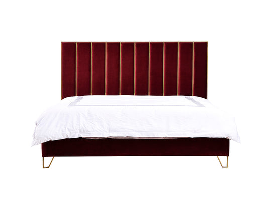 Divani Casa Reyes Modern Red Velvet & Gold Bed
