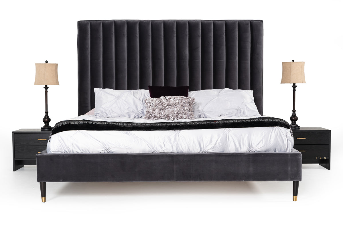 Modrest Hemlock - Modern Dark Grey Velvet Bed