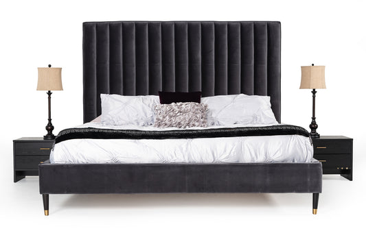 Modrest Hemlock - Modern Dark Grey Velvet Bed