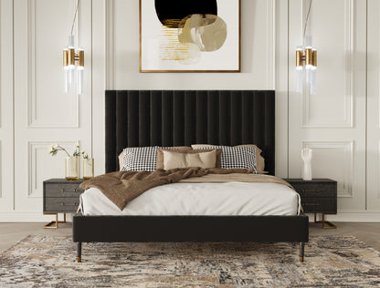 Modrest Hemlock Howard- Modern Dark Grey Velvet and Shagreen Grey Bedroom Set