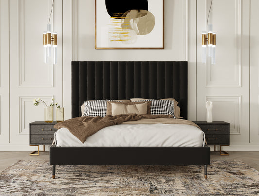 Modrest Hemlock Howard- Modern Dark Grey Velvet and Shagreen Grey Bedroom Set