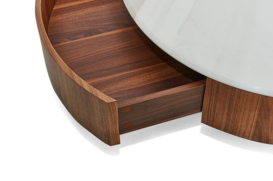 Nova Domus Hilton- Modern Walnut and White Marble Round Coffee Table