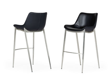 Modrest Hooper - Modern Black Eco-Leather Bar Stool (Set of 2)