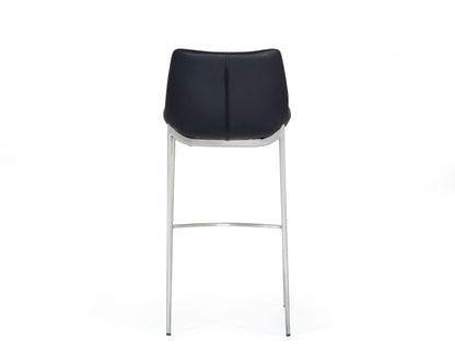 Modrest Hooper - Modern Black Eco-Leather Bar Stool (Set of 2)