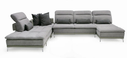 David Ferrari Horizon - Modern Grey Fabric + Grey Leather U Shaped Sectional Sofa