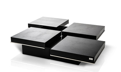 Horizon - Modern Black Crocodile Coffee Table w/ Pull Out Squares