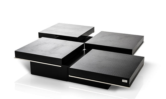 Horizon - Modern Black Crocodile Coffee Table w/ Pull Out Squares