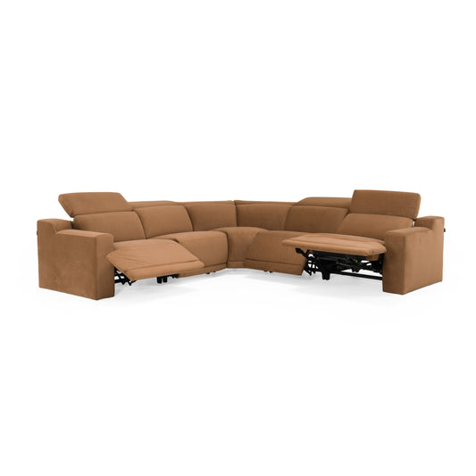 Divani Casa Horton - Modern Brown Fabric Sectional w/ 3 Recliners