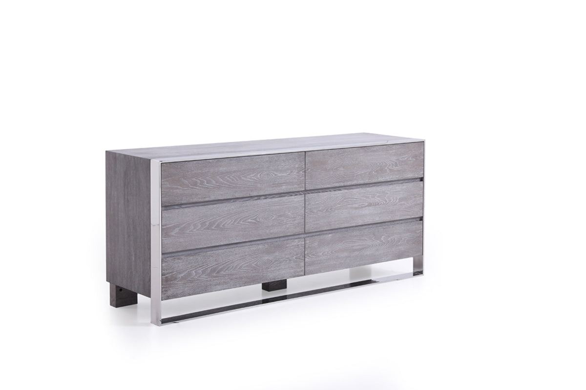 Modrest Arlene Modern Grey Elm & Stainless Steel Bedroom Set