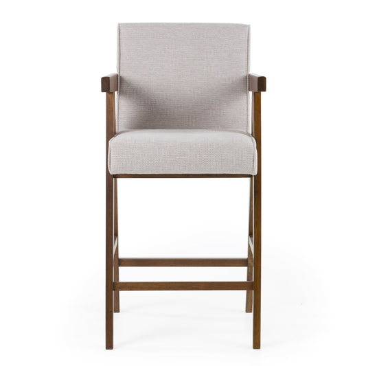 Modrest Joseline - Modern Beige Fabric + Walnut Counter Chair (Set of 2)