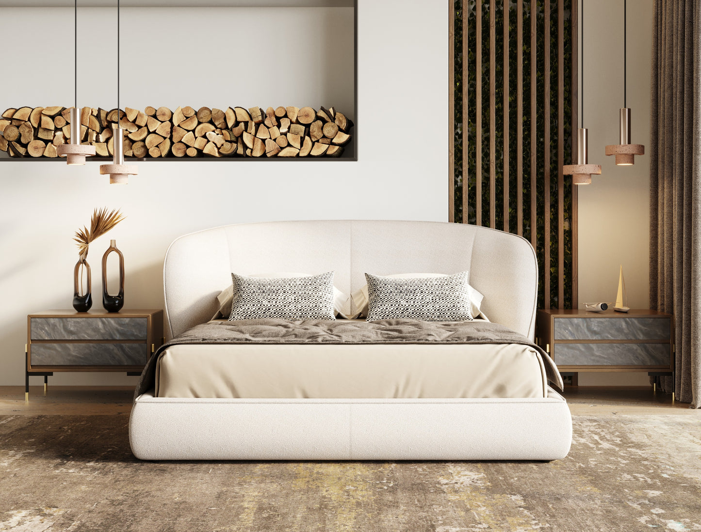 Modrest Lambert - Modern Beige Fabric Upholstered Bed