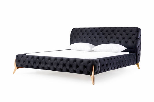 Modrest Legend - Modern Black Velvet & Rosegold Bed