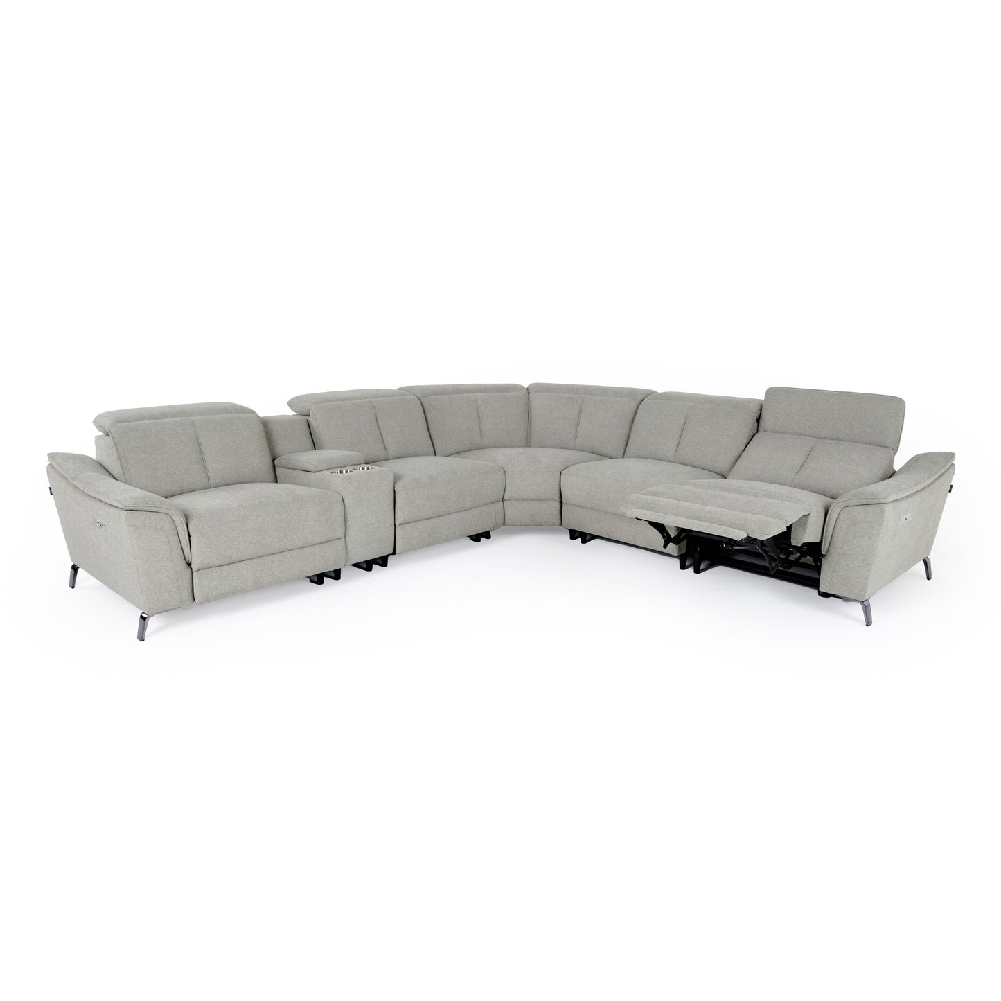 Divani Casa Lloyd - Modern Grey Fabric Sectional with Recliners + Console