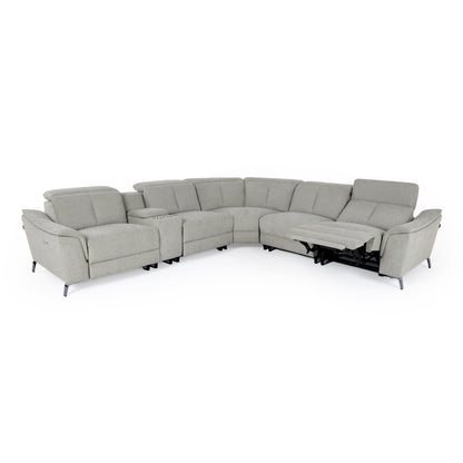 Divani Casa Lloyd - Modern Grey Fabric Sectional with Recliners + Console