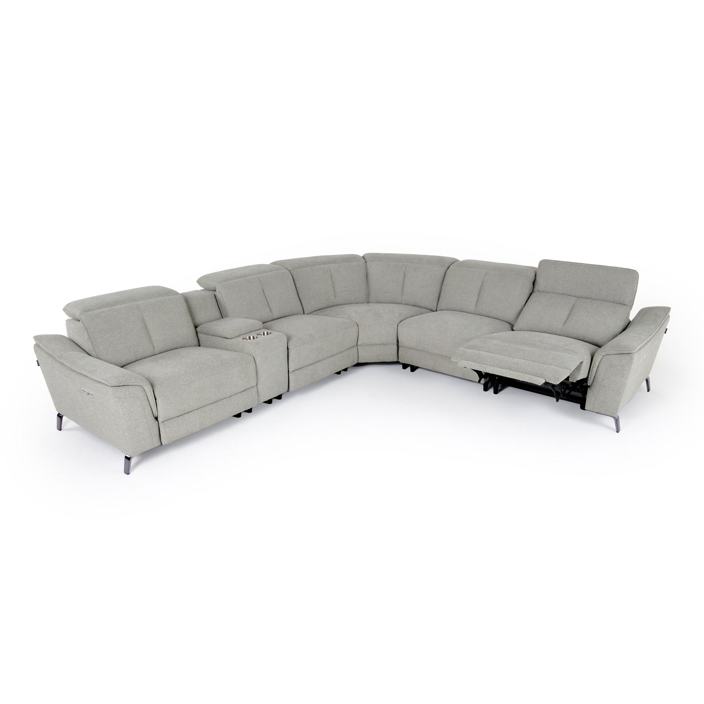 Divani Casa Lloyd - Modern Grey Fabric Sectional with Recliners + Console
