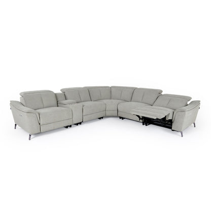 Divani Casa Lloyd - Modern Grey Fabric Sectional with Recliners + Console