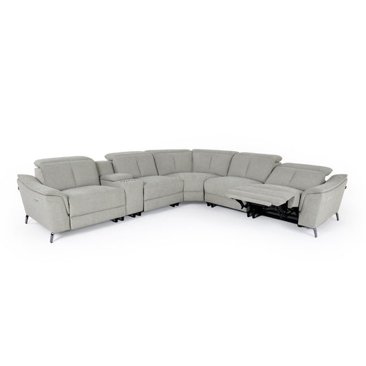 Divani Casa Lloyd - Modern Grey Fabric Sectional with Recliners + Console