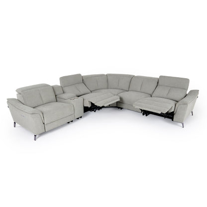 Divani Casa Lloyd - Modern Grey Fabric Sectional with Recliners + Console