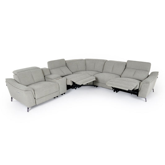 Divani Casa Lloyd - Modern Grey Fabric Sectional with Recliners + Console