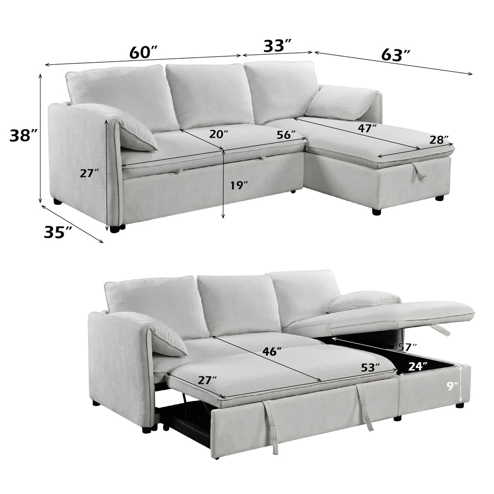 Yaroslav Reversible Sectional Sofa W/Sleeper & Storage
