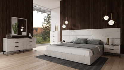 Nova Domus Marbella - Italian Modern White Marble Bed with 2 Nightstands