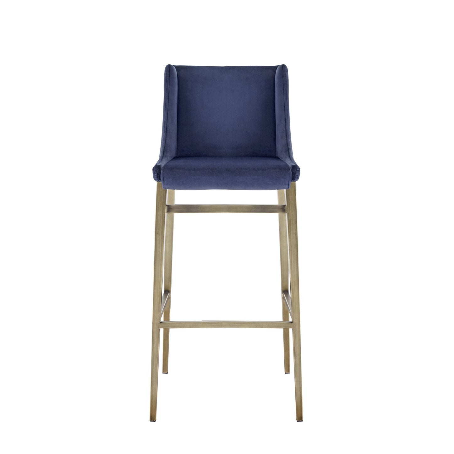 Modrest Mimi - Contemporary Blue Velvet & Antique Brass Bar Stool (Set of 2)