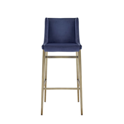 Modrest Mimi - Contemporary Blue Velvet & Antique Brass Bar Stool (Set of 2)