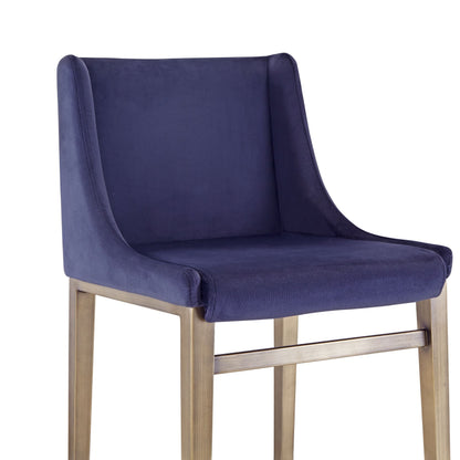 Modrest Mimi - Contemporary Blue Velvet & Antique Brass Bar Stool (Set of 2)