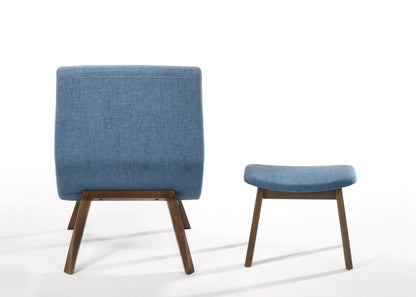 Modrest Whitney - Modern Blue & Walnut Accent Chair & Ottoman