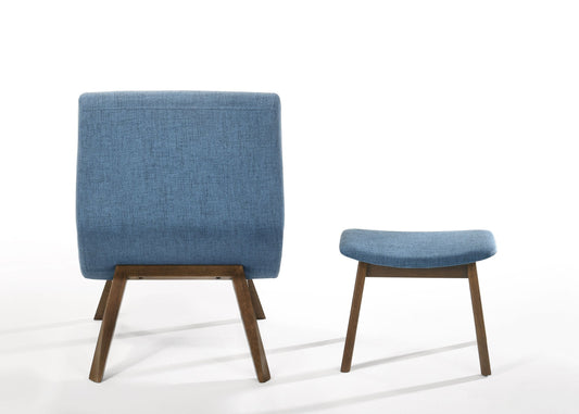 Modrest Whitney - Modern Blue & Walnut Accent Chair & Ottoman