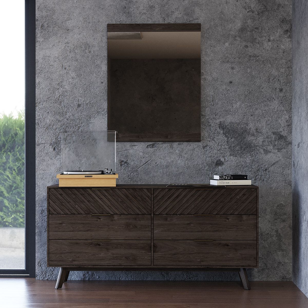 Modrest Daisy - Mid-Century Dark Acacia Bedroom Set